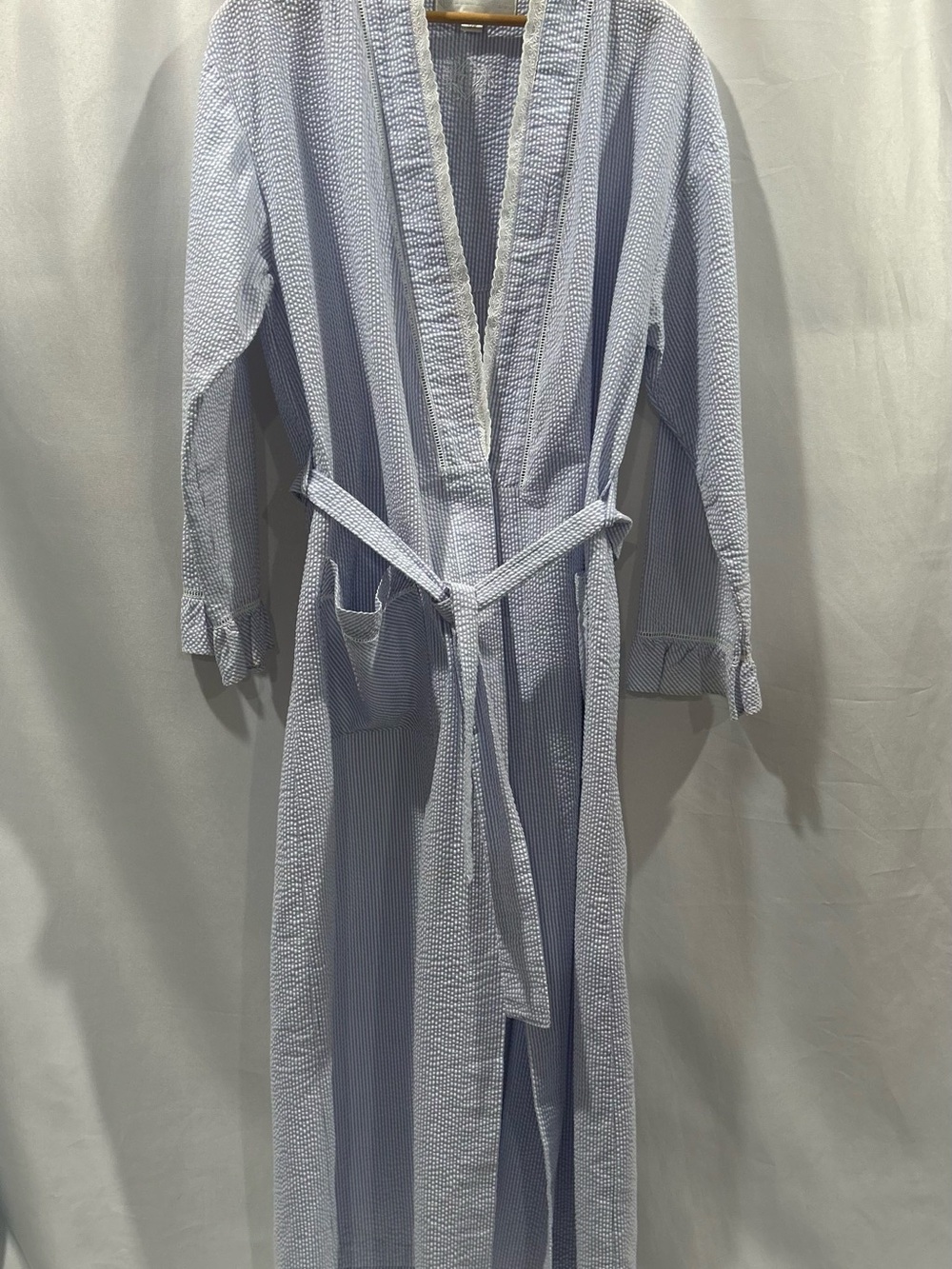 Eileen West Light Blue Seersucker Belted Robe
